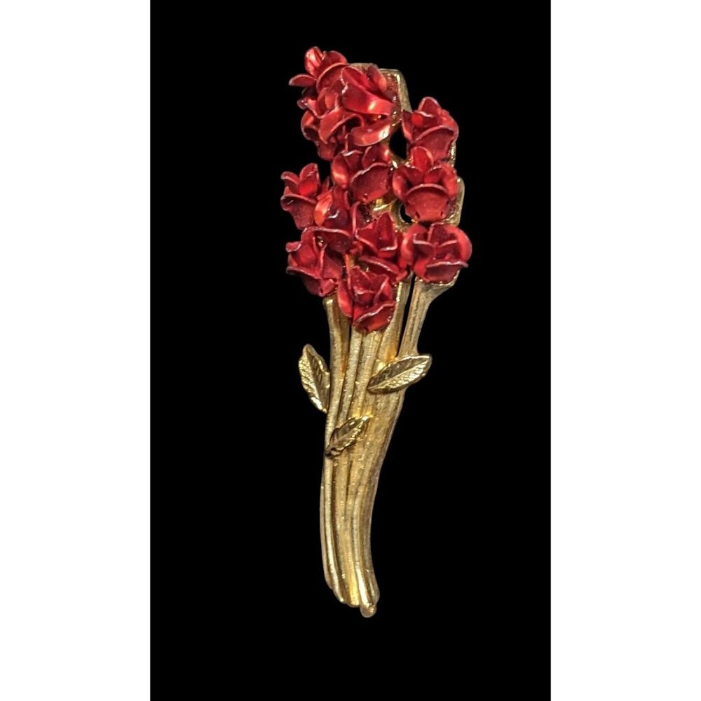 Vintage 90s Romantic DM Red Rose Bouquet Brooch